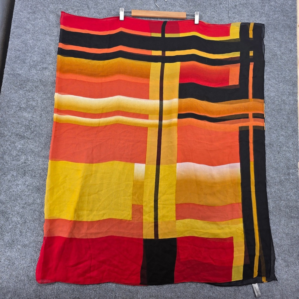 Worthington 100% Silk Scarf Red Orange Yellow Black Geometric Abstract Print